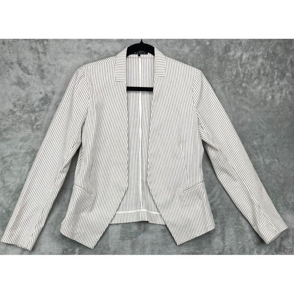THEORY‎ Women's Open-Front Blazer Jacket Sz 8 White Striped MADE IN USA